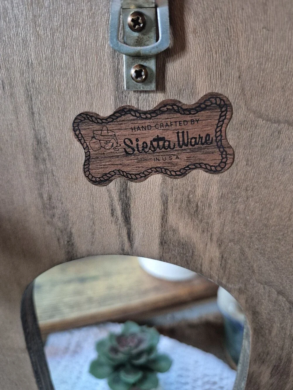 Vtg. Wood Handcrafted Siesta Ware USA Horseshoe Peg Hook Cast Metal Steer Head